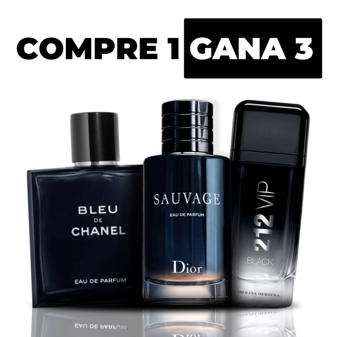 KIT 3 Perfumes Importados - Sauvage Dior | Bleu de Chanel | 212 VIP Black + Regalo Exclusivo [ÚLTIMAS UNIDADES 🚨] - 100ml